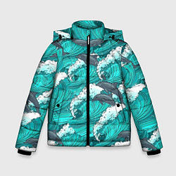 Куртка зимняя для мальчика Лазурные дельфины, цвет: 3D-черный