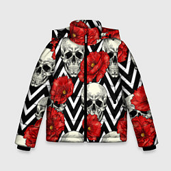 Куртка зимняя для мальчика Черепа и розы, цвет: 3D-светло-серый