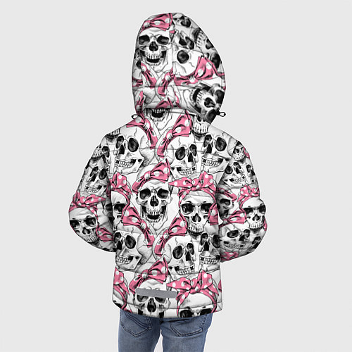 Зимняя куртка для мальчика Черепа в розовых платках / 3D-Черный – фото 4