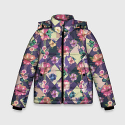 Куртка зимняя для мальчика Цветочный пазл, цвет: 3D-черный