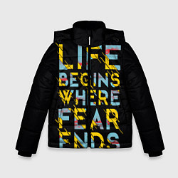 Куртка зимняя для мальчика Life Begins Where Fear Ends, цвет: 3D-черный