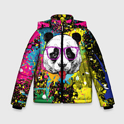Куртка зимняя для мальчика Панда хипстер в брызгах краски, цвет: 3D-черный