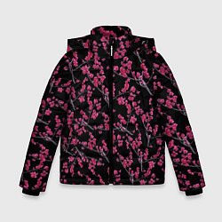 Куртка зимняя для мальчика Ветка сакура, цвет: 3D-черный
