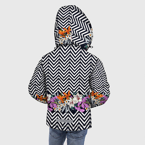 Зимняя куртка для мальчика Тропически цветы с орнаментом / 3D-Черный – фото 4