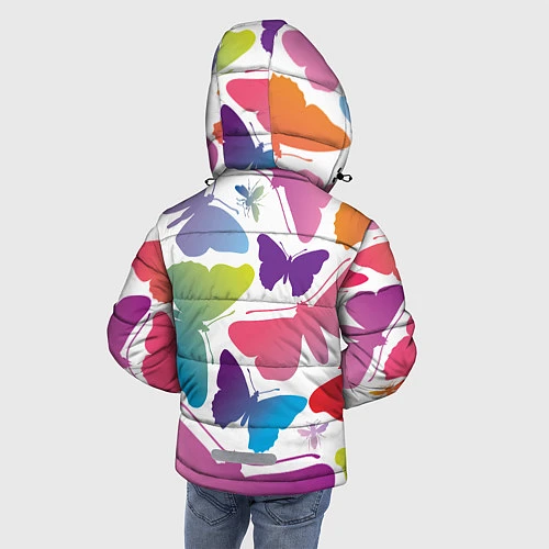 Зимняя куртка для мальчика Разноцветные бабочки / 3D-Черный – фото 4