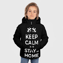 Куртка зимняя для мальчика Keep calm and stay at home, цвет: 3D-черный — фото 2