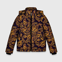 Куртка зимняя для мальчика Лето золото цветы узор, цвет: 3D-черный