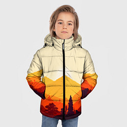 Куртка зимняя для мальчика Горы закат пейзаж лиса арт, цвет: 3D-светло-серый — фото 2