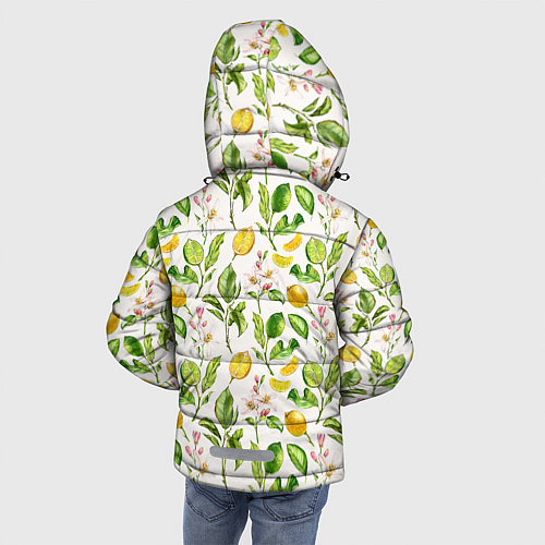 Зимняя куртка для мальчика Летний узор лимон ветки листья / 3D-Черный – фото 4