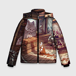 Куртка зимняя для мальчика Кошачий город, цвет: 3D-черный