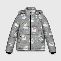 Куртка зимняя для мальчика Яйца пасхальные серый фон, цвет: 3D-черный