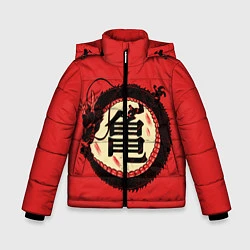 Куртка зимняя для мальчика Иероглифы Китайский Дракон, цвет: 3D-черный