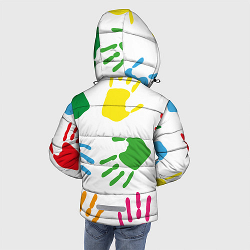 Зимняя куртка для мальчика Цветные ладошки - Детский узор / 3D-Черный – фото 4