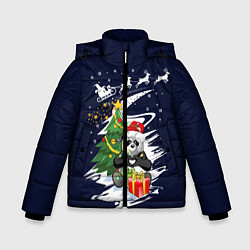 Куртка зимняя для мальчика Рождественская Панда, цвет: 3D-черный