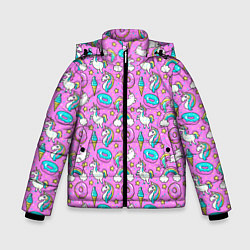 Куртка зимняя для мальчика Единороги и пончики, цвет: 3D-черный