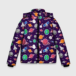 Куртка зимняя для мальчика Корабли, планеты и спутники, цвет: 3D-черный