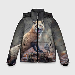 Куртка зимняя для мальчика Лисица и птичка, цвет: 3D-черный