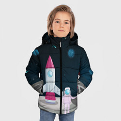 Куртка зимняя для мальчика Астронавт покоряет космос, цвет: 3D-светло-серый — фото 2