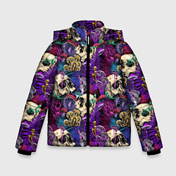 Куртка зимняя для мальчика Психоделика - черепа и грибы, цвет: 3D-черный