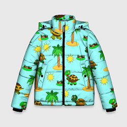 Куртка зимняя для мальчика Черепашки и пальмы, цвет: 3D-черный