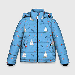 Зимняя куртка для мальчика Море, дельфины, парусник