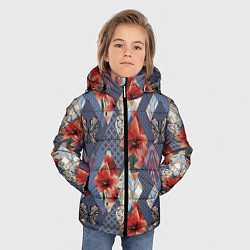 Куртка зимняя для мальчика Оранжево-серый пэчворк, цвет: 3D-светло-серый — фото 2