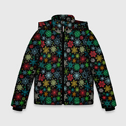 Куртка зимняя для мальчика Разноцветные Снежинки, цвет: 3D-черный