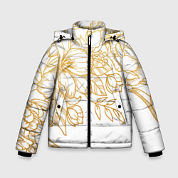 Куртка зимняя для мальчика Золотые цветы на белом, цвет: 3D-черный
