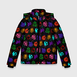 Куртка зимняя для мальчика 7 СМЕРТНЫХ ГРЕХОВ АНИМЕ , ПАТТЕРН СИМВОЛЫ В ЦВЕТЕ, цвет: 3D-черный