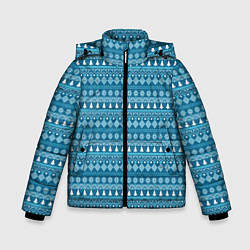 Зимняя куртка для мальчика Новогодний узор сине-белого цвета