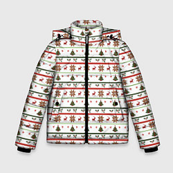 Зимняя куртка для мальчика Узор новогодний Бело-красно-зеленый