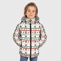 Куртка зимняя для мальчика Узор новогодний Бело-красно-зеленый, цвет: 3D-красный — фото 2
