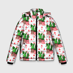 Куртка зимняя для мальчика Кактусы в горшках, цвет: 3D-черный