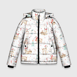 Куртка зимняя для мальчика Паттерн с оленями и медведями, цвет: 3D-черный