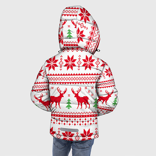 Зимняя куртка для мальчика Новогодний узор с оленями / 3D-Красный – фото 4