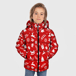 Куртка зимняя для мальчика НОВОГОДНИЙ УЗОР КРАСНО БЕЛЫЙ, цвет: 3D-красный — фото 2