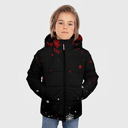 Куртка зимняя для мальчика КРАСНО БЕЛЫЕ СНЕЖИНКИ НА ЧЁРНОМ ФОНЕ, цвет: 3D-черный — фото 2
