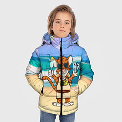 Куртка зимняя для мальчика Тигр в отпуске на новый год на море, цвет: 3D-светло-серый — фото 2
