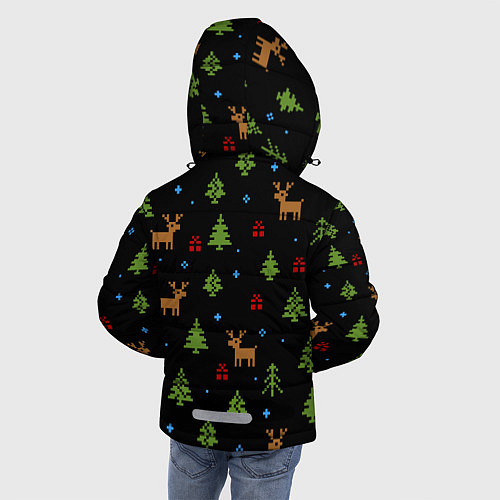 Зимняя куртка для мальчика Новогодние олени и елки / 3D-Черный – фото 4
