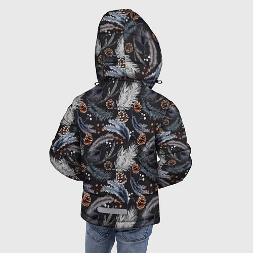 Зимняя куртка для мальчика Узор из еловых веток и шишек Акварельный рисунок / 3D-Красный – фото 4