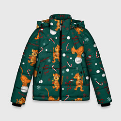 Куртка зимняя для мальчика Тигр и рождество, цвет: 3D-светло-серый