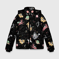 Куртка зимняя для мальчика Космические коты, цвет: 3D-черный