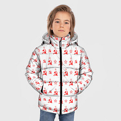 Куртка зимняя для мальчика Серп и Молот СССР на белом фоне, цвет: 3D-светло-серый — фото 2