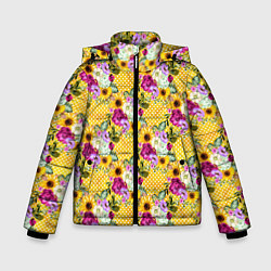 Куртка зимняя для мальчика Подсолнухи и цветы, цвет: 3D-светло-серый