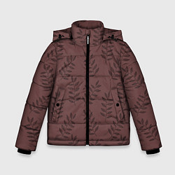 Куртка зимняя для мальчика Веточки с черными листьями на коричневом фоне, цвет: 3D-черный