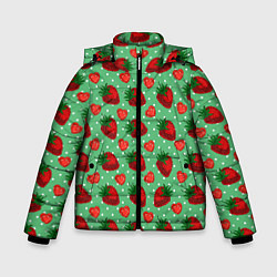 Куртка зимняя для мальчика Клубника на зеленом фоне, цвет: 3D-светло-серый