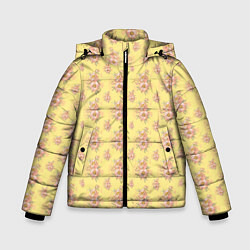 Зимняя куртка для мальчика Розовые пионы на желтом фоне