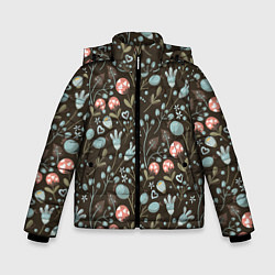 Куртка зимняя для мальчика Цветы и ягоды паттерн, цвет: 3D-черный