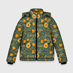 Куртка зимняя для мальчика Желтые цветочки и листья, цвет: 3D-черный
