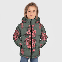 Куртка зимняя для мальчика Нежные пионы на сером фоне, цвет: 3D-красный — фото 2